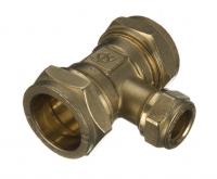 Brass Compression Reducing Tee - 22mm x 22mm x 15mm